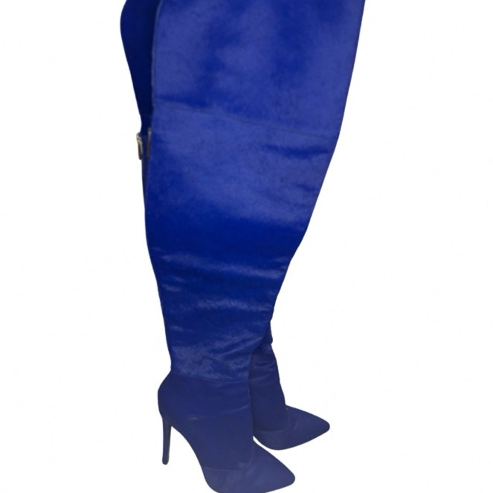 JENNIFER LEE  Royal Blue Over-the-Knee Boots CALFSKIN - Picture 6 of 8
